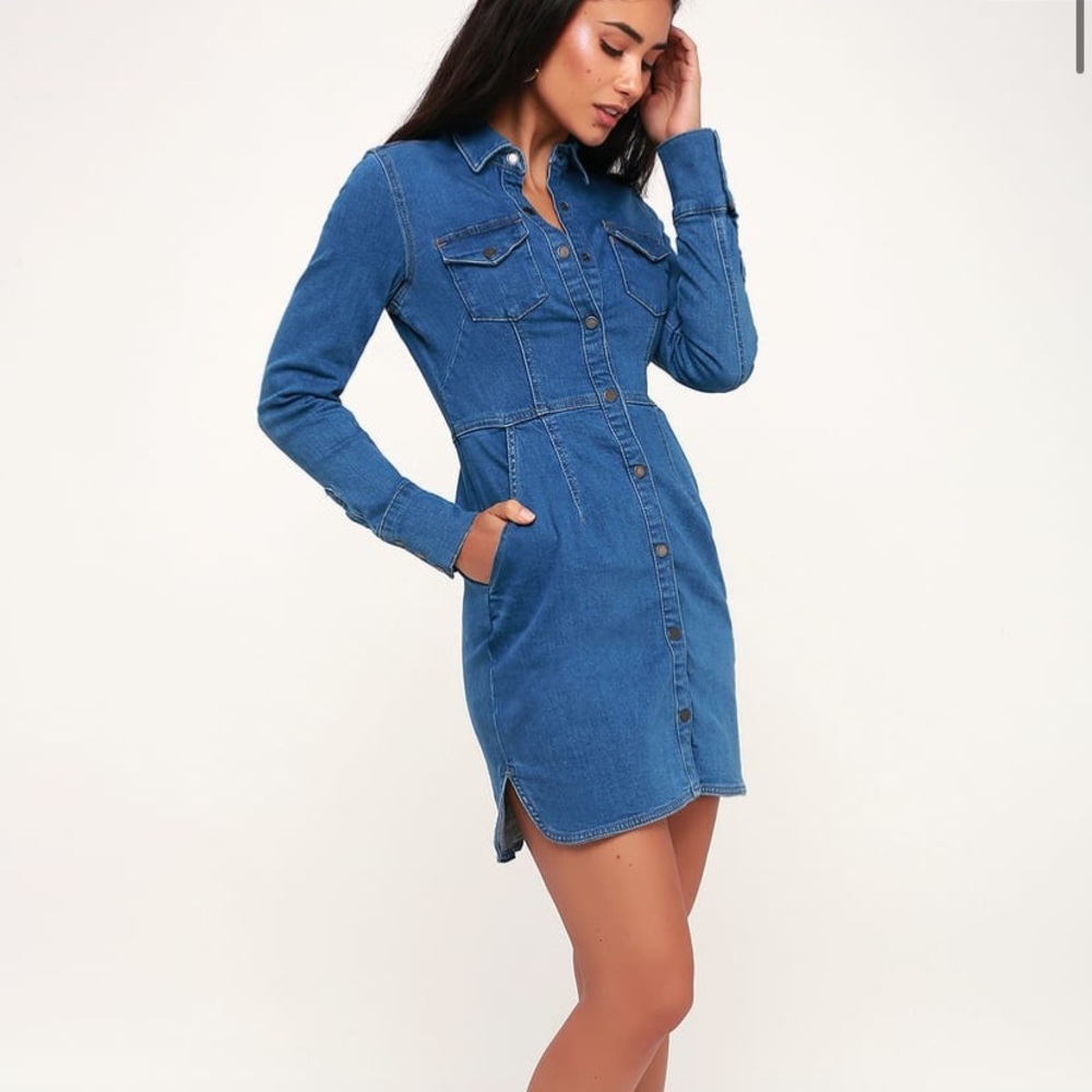 Free People Dynomite Medium Wash Denim Dress